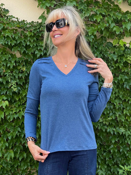 Beyond Basic V-Neck Top With Pleats On Shoulder | T355