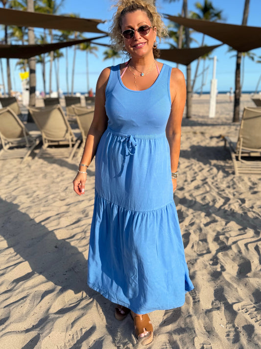 Sleeveless Boat Neck Maxi Dress | D212