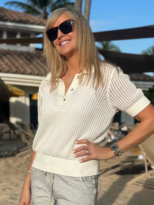 West Palm Crochet Polo Top | T279