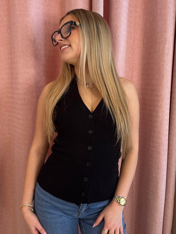 Classic Halter Top With Button Detail | T326