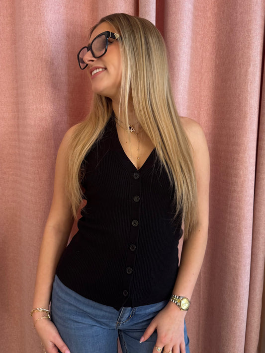 Classic Halter Top With Button Detail | T326