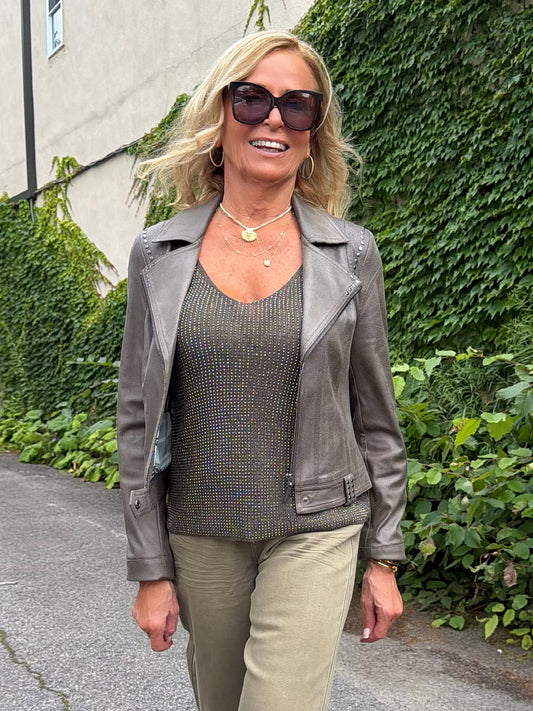 Metallic Cardi With Rhinestone Detail | R293