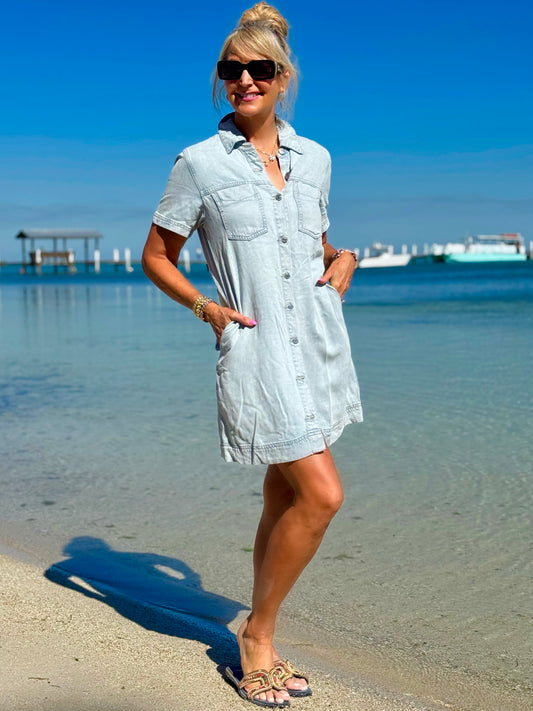 Denim Shirt Dress With Pockets | D213