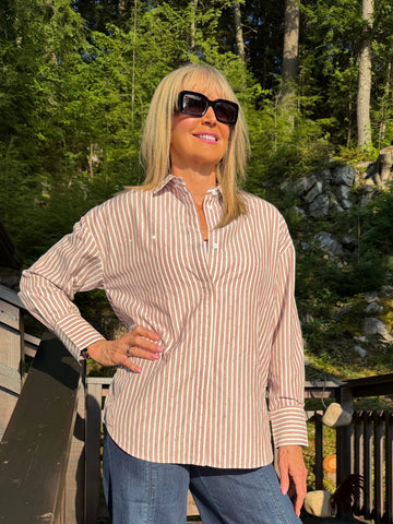 Rhinestone Detail Striped Blouse | R296