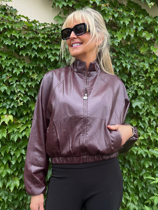 Faux Leather Mock-Neck Bomber Jacket | R298
