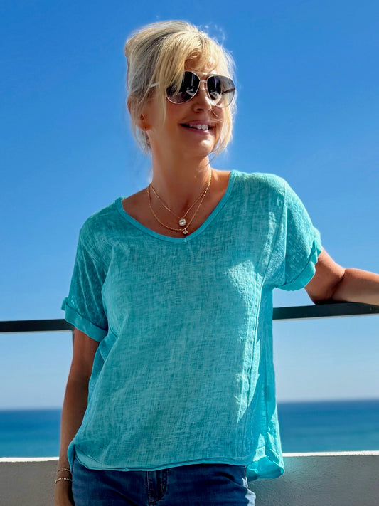 100% Linen Italian Perfect Tee | T231