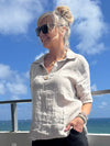 100% Linen One Button Detail Top | T314