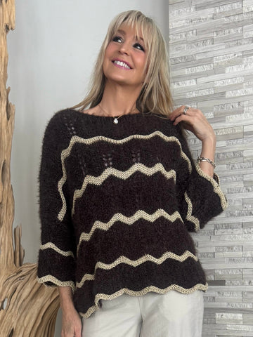 Italian Ultra-Soft Sweater With Scalloped Glitter Detail | SW255