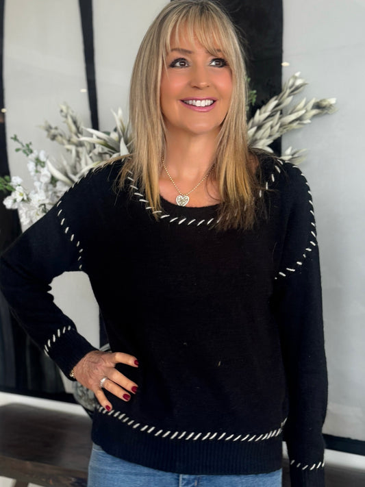 Contrast Stitch Crew Neck Sweater | SW221