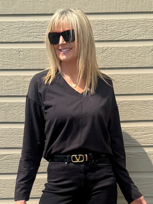 Luxurious V-Neck Top With Front Seam | T219