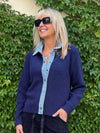 Mixed Media Sweater With Denim Contrast | JK244
