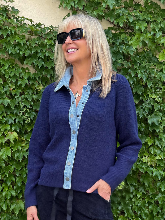 Mixed Media Sweater With Denim Contrast | JK244