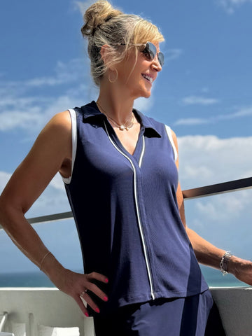 Sleeveless Contrast Piping Top | T325