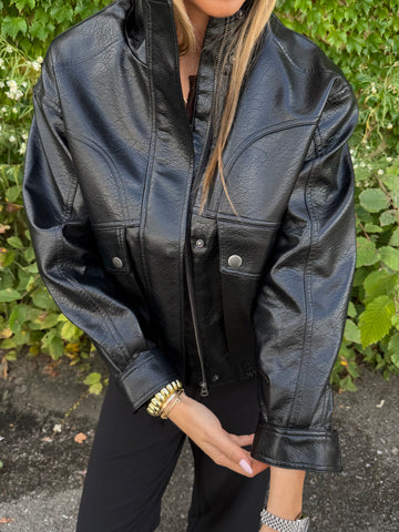 Faux Leather Mock Neck Jacket | JK253