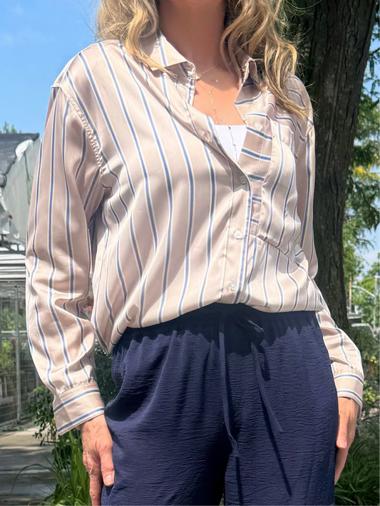 Satin-Like Striped Blouse | T212