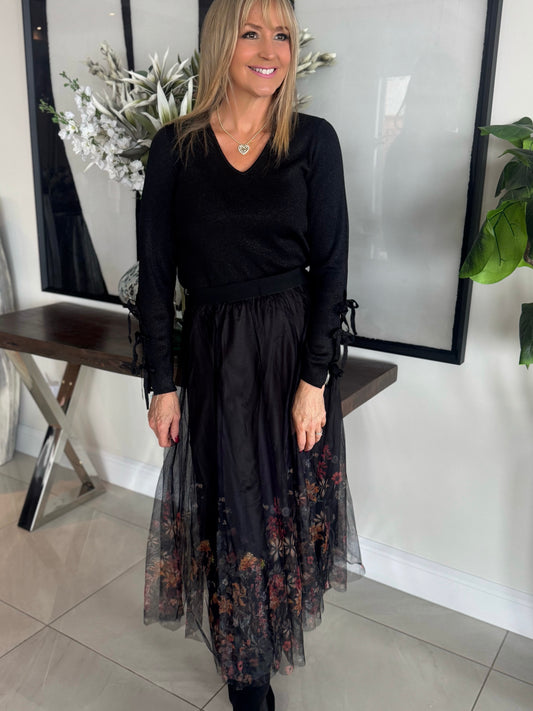 Border Print Reversible Tulle Skirt | SK206