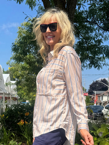 Satin-Like Striped Blouse | T212