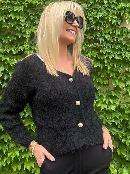 Luxurious Eyelash Cardi With Decorative Buttons | C204