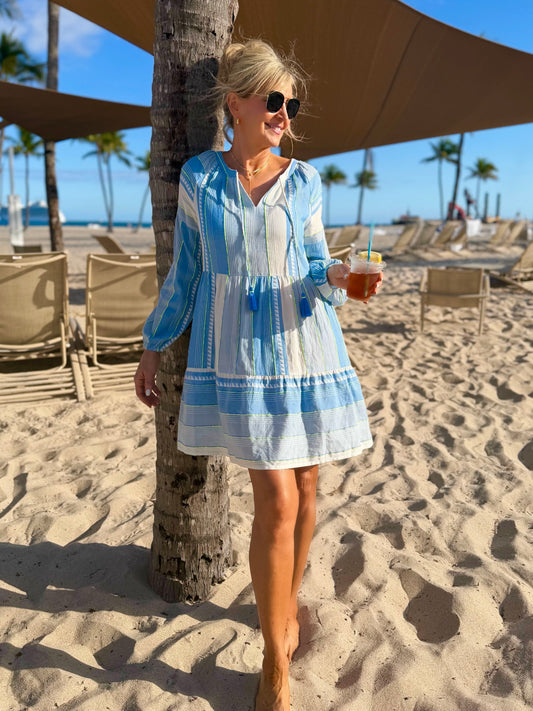 Blue Dream Vacay Dress With Tassel Detail | D224
