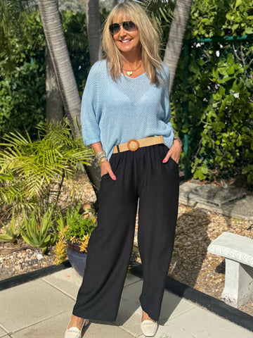 Italian Wide Leg Pant With Belt | PA265