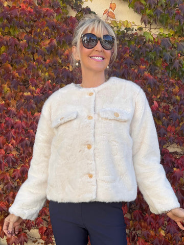 Faux Fur Jacket With Gold Buttons | JK259