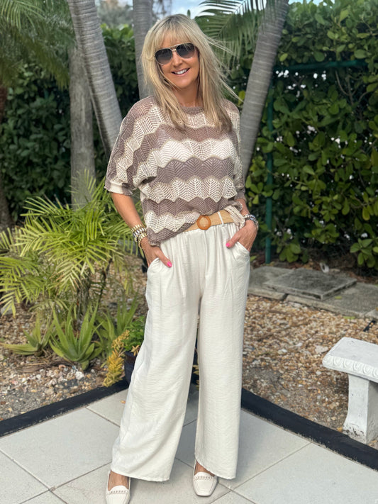 Italian Wide Leg Pant With Belt | PA265