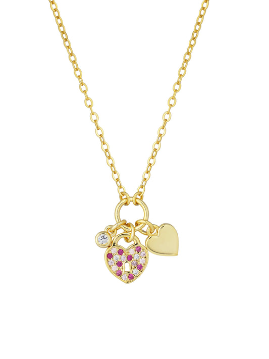 Love Lock Charm CZ Necklace