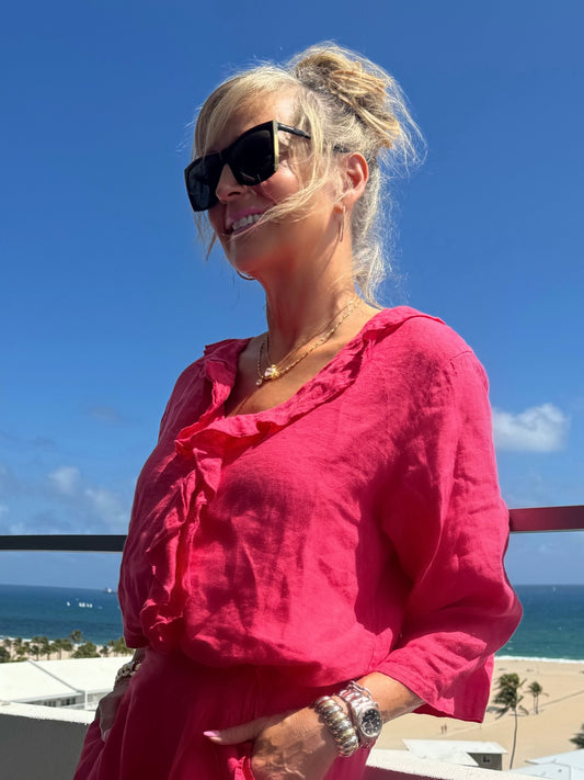 100% Linen Bella Ruffle Top | T313