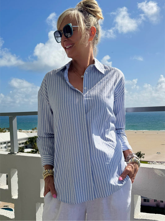 Striped Blouse With Rhinestone Detail | R279