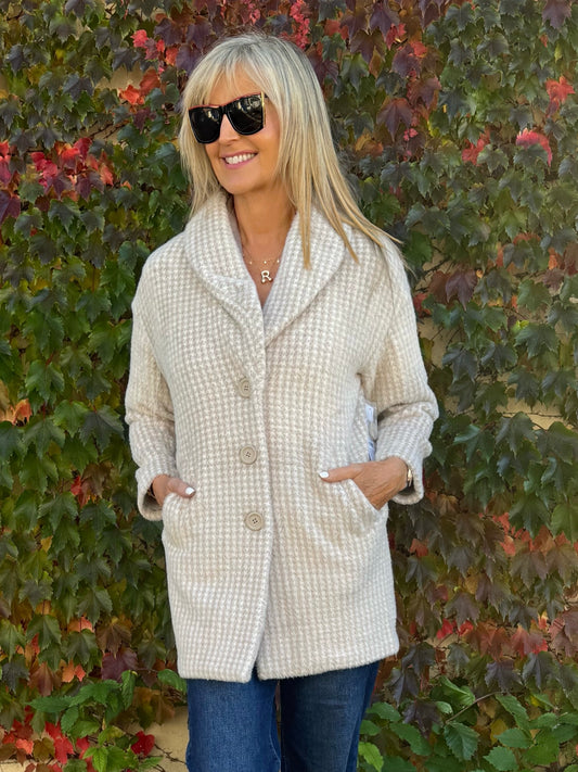 Houndstooth Button Front Jacket | JK234