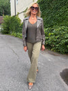 Faux Suede Biker Jacket With Silver Stone Detailing | R294