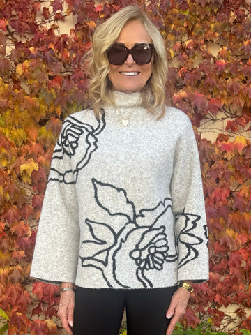 Sweater Knit Floral Sweater | R246