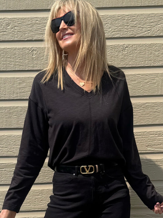 Luxurious V-Neck Top With Front Seam | T219