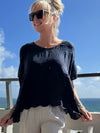 100% Linen Eyelet Top With Scalloped Edge | T315