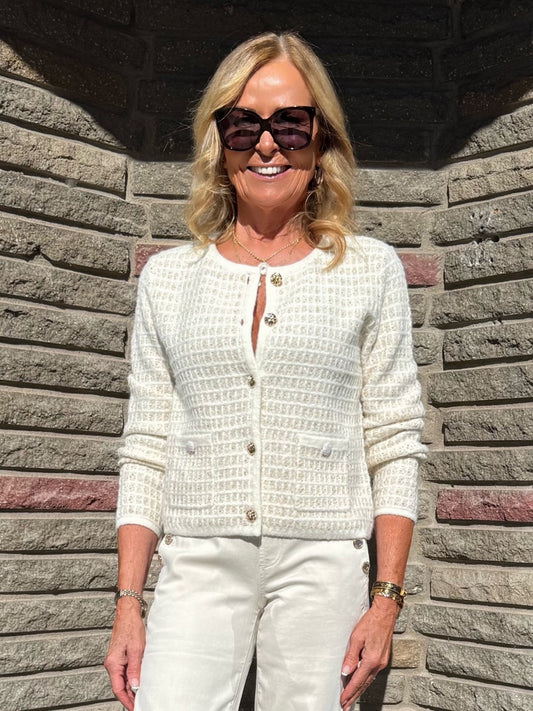 Sweater Knit Cardi With Gold Buttons | R204