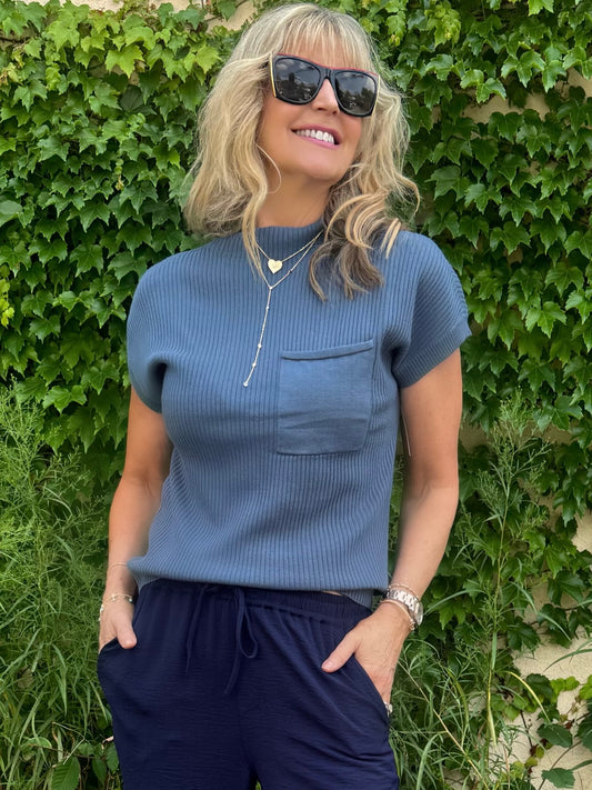 Classy Ribbed Mock Neck Top | T213