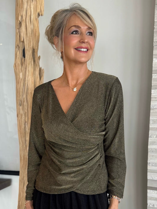 Italian Tummy Flattening Faux Wrap Sparkle Top | T266