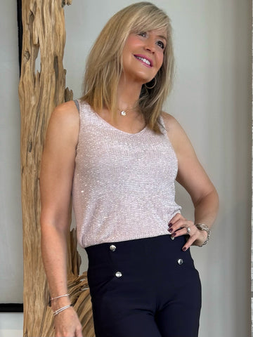 Metallic Knitted Camisole with Rhinestones | R255