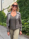 Faux Suede Biker Jacket With Silver Stone Detailing | R294
