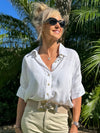 Elbow Sleeve Button Front Blouse | T283