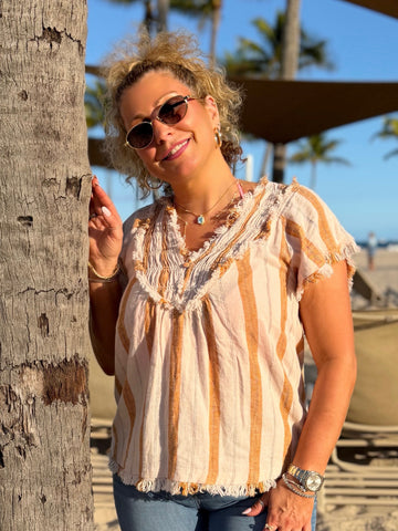 Raw Edge Blouse With Smocking | T292