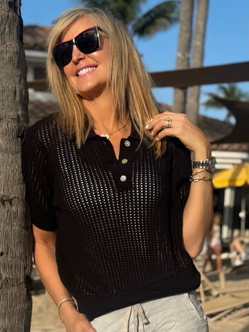 West Palm Crochet Polo Top | T279