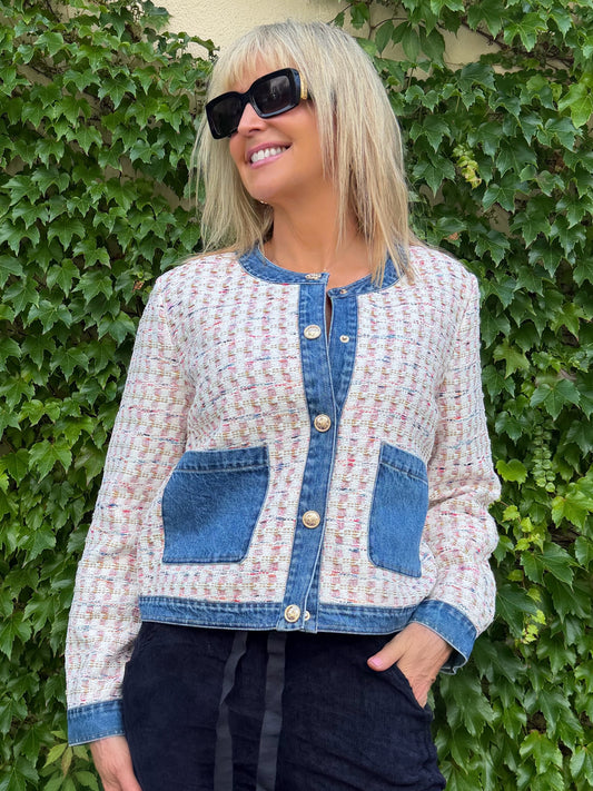 Bouclé Jacket with Denim Contrast | JK245