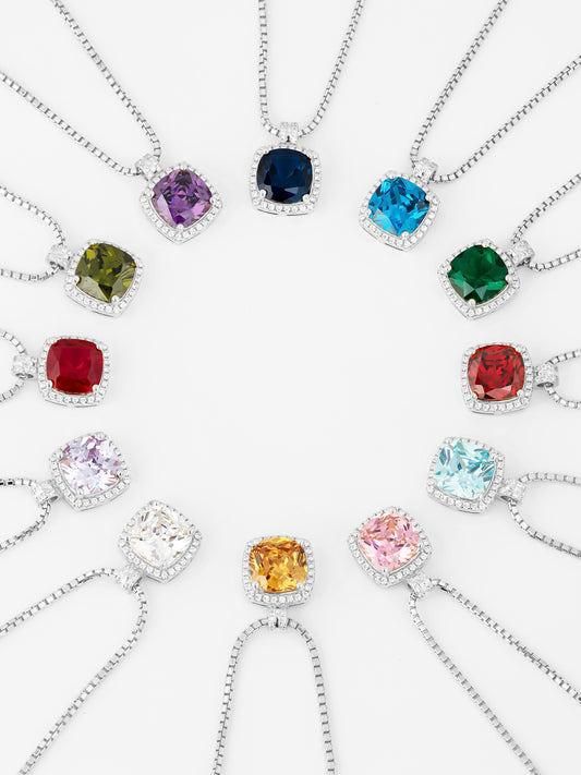 Belle Birthstone CZ Necklace | Silver