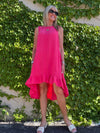 100% Linen Hi-Low Dress With Bow Detail | D255