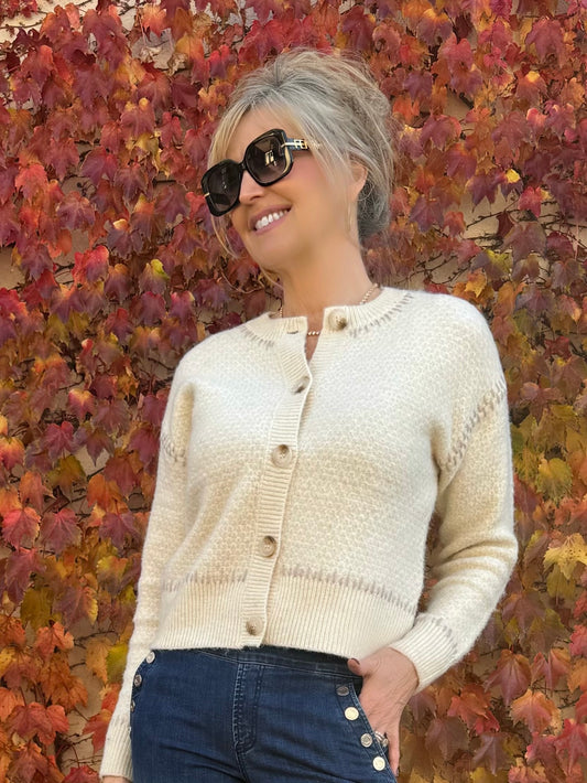 Neutral Contrast Stitch Cardigan | C218