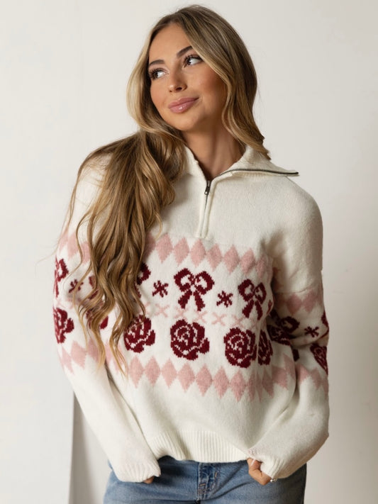 Retro Bow Quarter-Zip Sweater | SW228