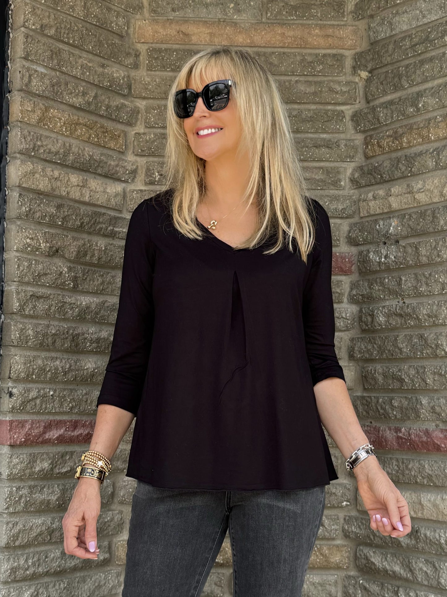 Front Pleat Bamboo V-Neck Top | T627