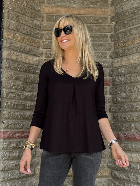 Front Pleat Bamboo V-Neck Top | T627