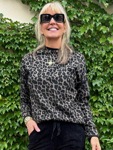 Animal Print Mock Neck Top | T360
